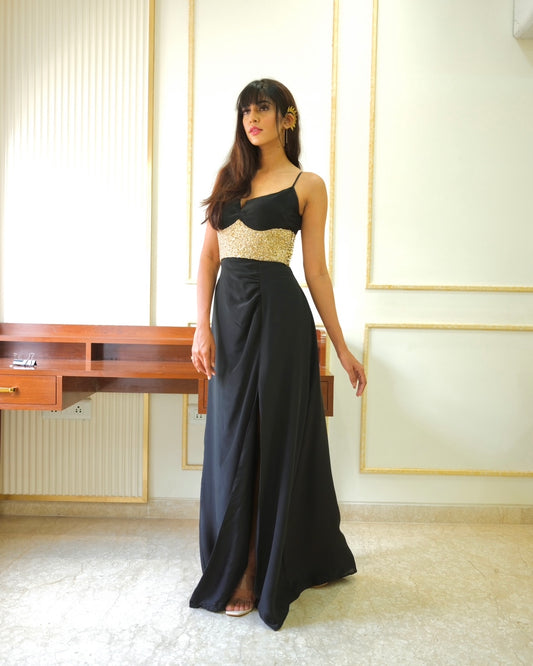 Straight Belt Gown- Black