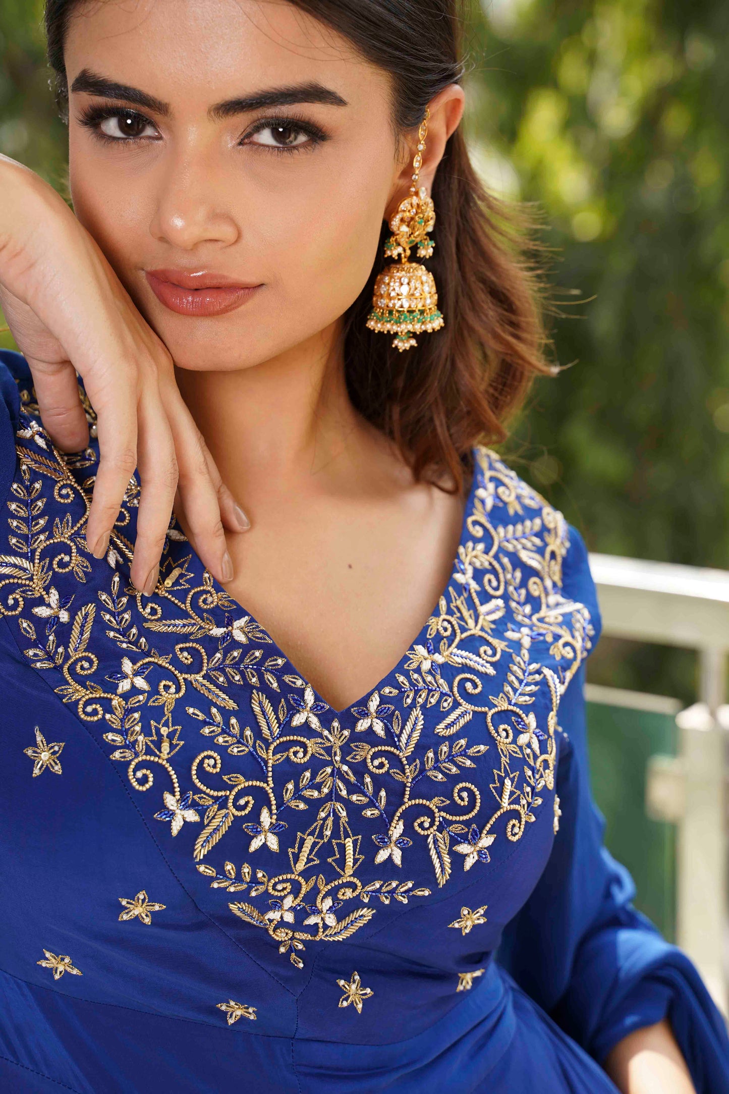 Embroidered Kurti Set-Royal Blue