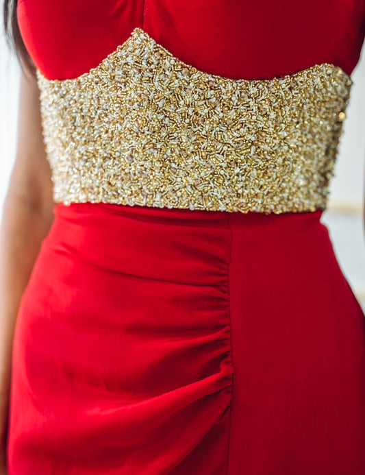 Straight Belt Gown-Red